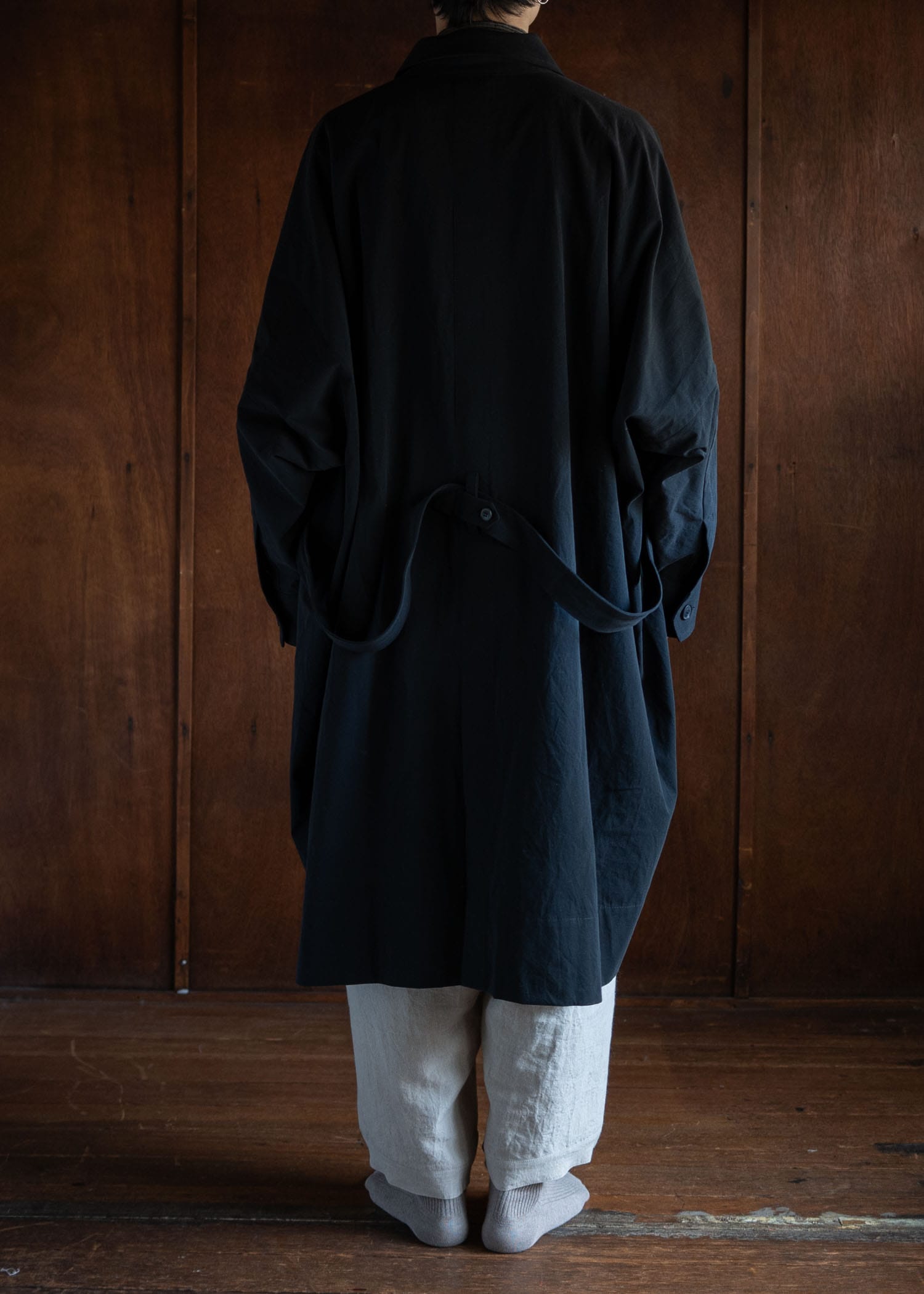 JAN-JAN VAN ESSCHE COAT#29LONG, LOOSE FIT COAT COARSE DENSE TWILL BLACK