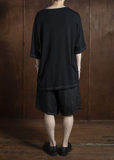 ZIIIN FAUST ONE POCKET LOOSE TEE BLACK WITH WHITE STITCH