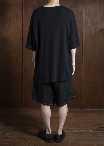 ZIIIN FAUST ONE POCKET LOOSE TEE BLACK WITH GRAPE STITCH