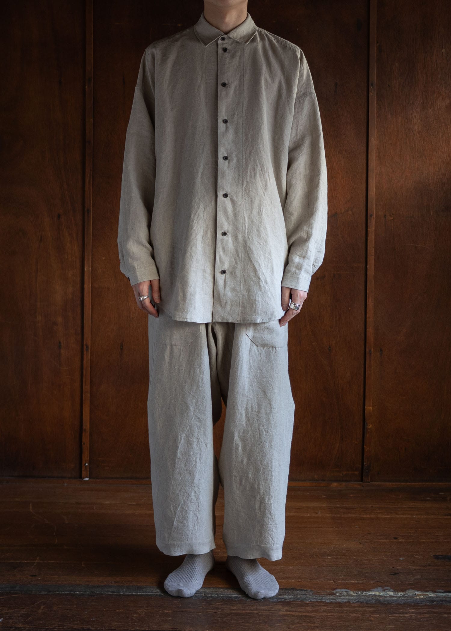 JAN-JAN VAN ESSCHE SHIRT#100LOOSE DRESS SHIRT,HEMP CLOTH NATURAL