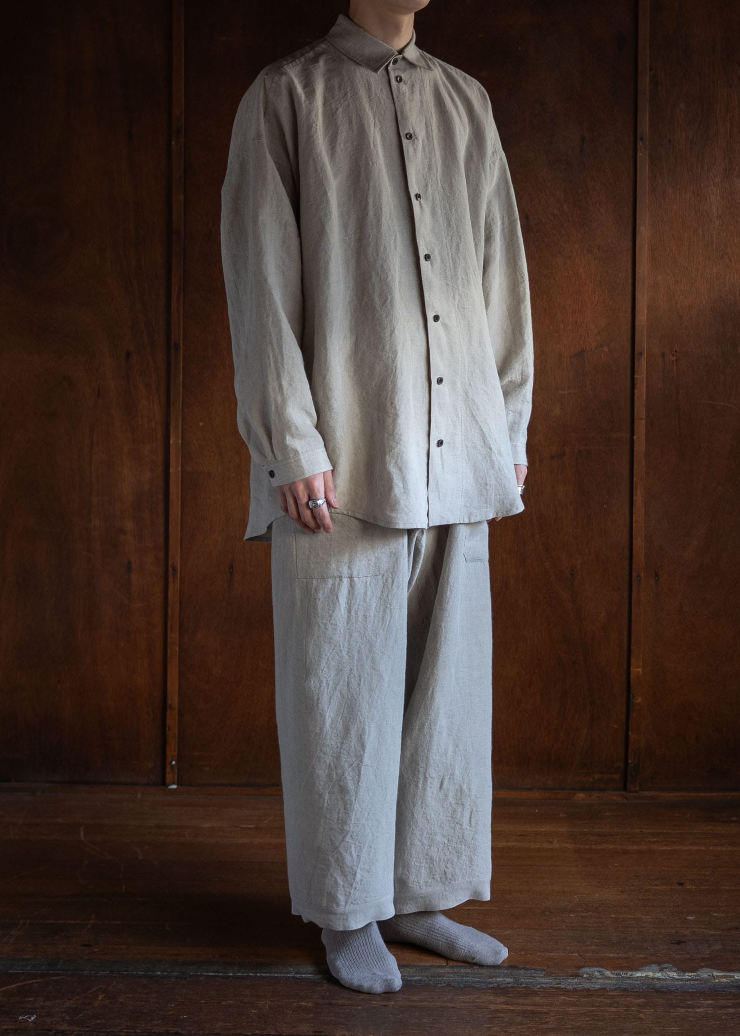 JAN-JAN VAN ESSCHE SHIRT#100LOOSE DRESS SHIRT,HEMP CLOTH NATURAL