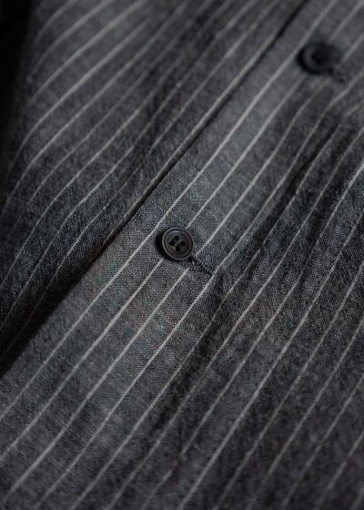 JAN-JAN VAN ESSCHE SHIRT#100 LOOSE DRESS SHIRT, BUTTON-UP AND ASYMMETRICAL PLEAT IN THE BACK COTTON SHIRTING GREY STRIPED