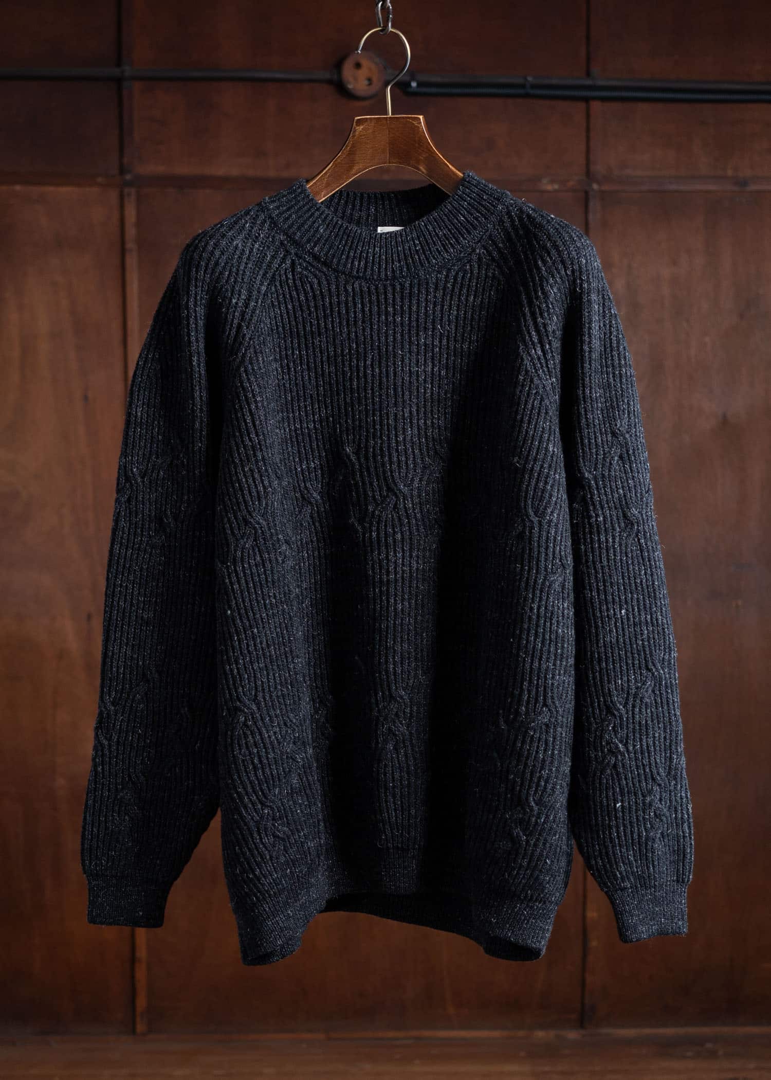 JAN-JAN VAN ESSCHE KNIT#66 Wide Fit Cable Knitted Crew Neck Sweater Knits Wool Lino Anthracite