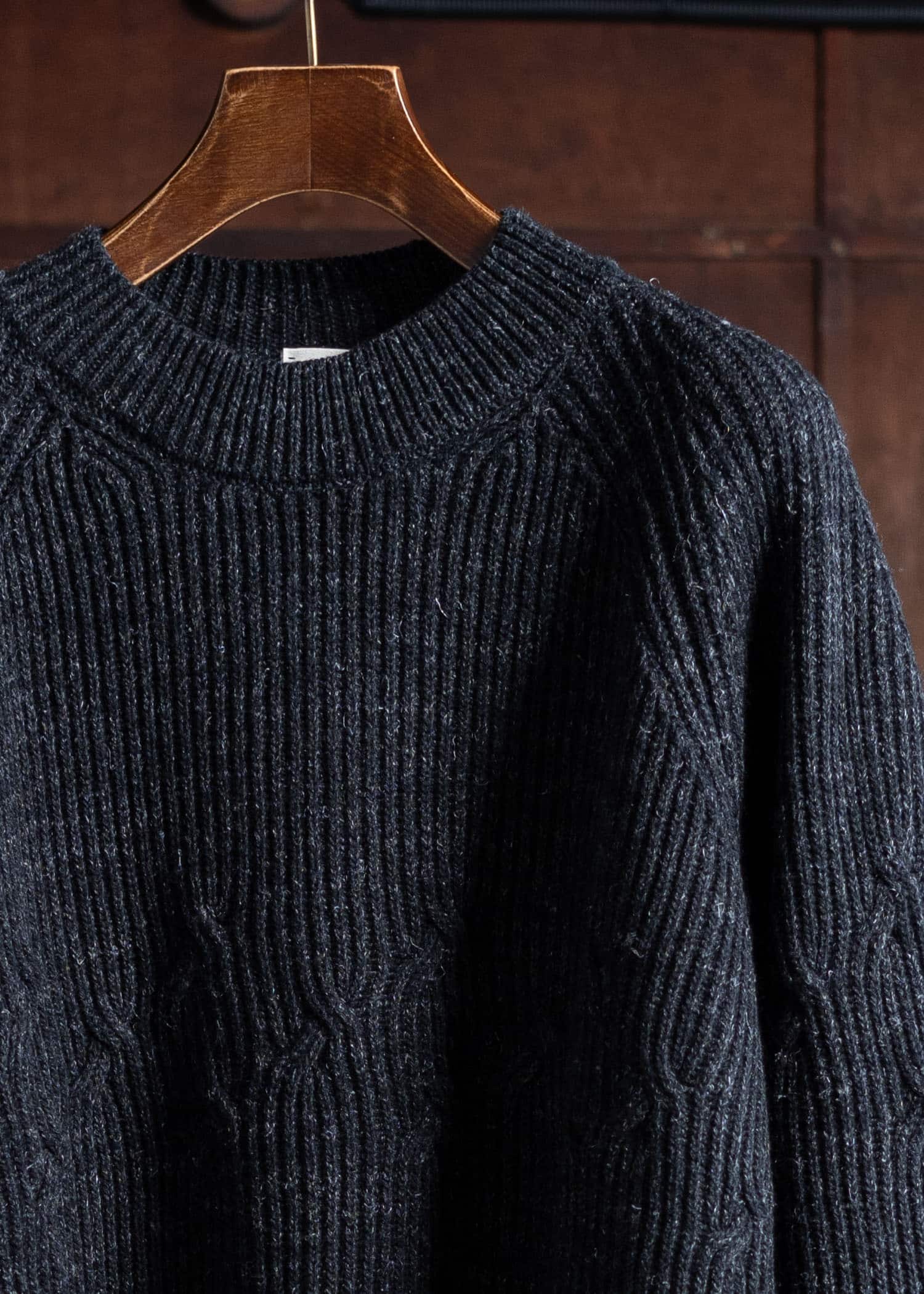 JAN-JAN VAN ESSCHE KNIT#66 Wide Fit Cable Knitted Crew Neck Sweater Knits Wool Lino Anthracite