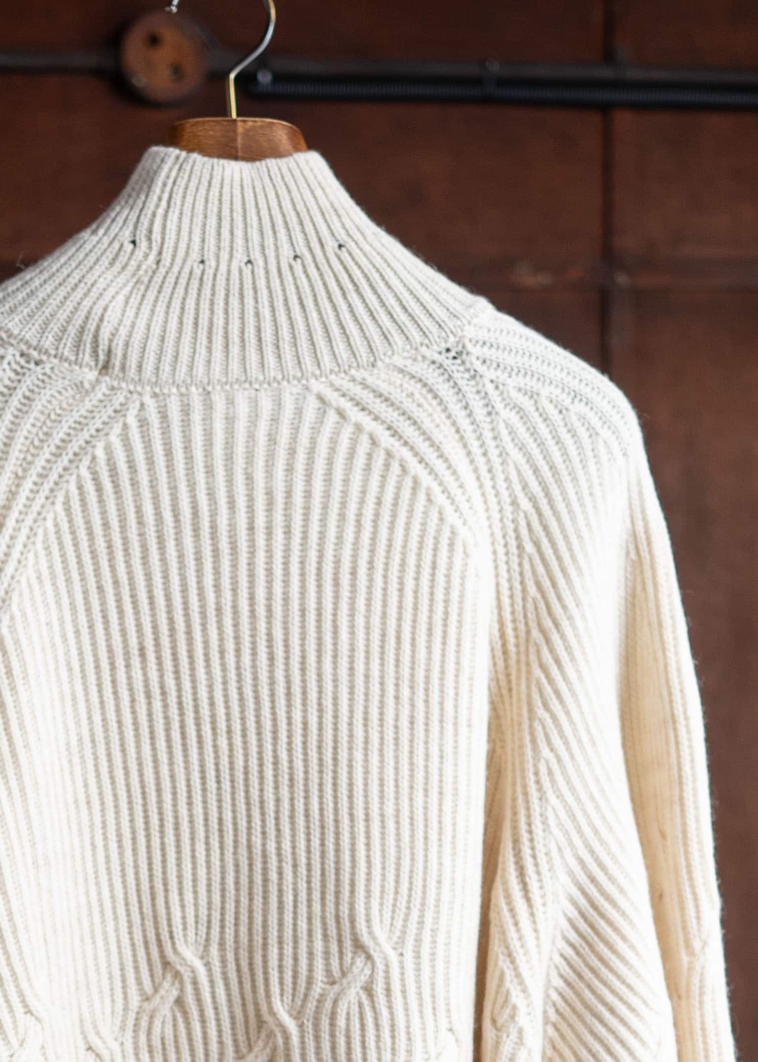 JAN-JAN VAN ESSCHE KNIT#67 Wide Fit Cable Knitted Turtle Neck Sweater Wool Lino White