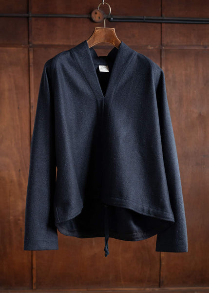 JAN-JAN VAN ESSCHE SWEAT#62 Kimono Collar Woven Sweat Yak Wool Twill Night Blue