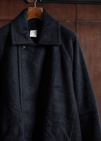 JAN-JAN VAN ESSCHE COAT#30 Oversized Double Breasted Car Coat Tumbled Herringbone Black