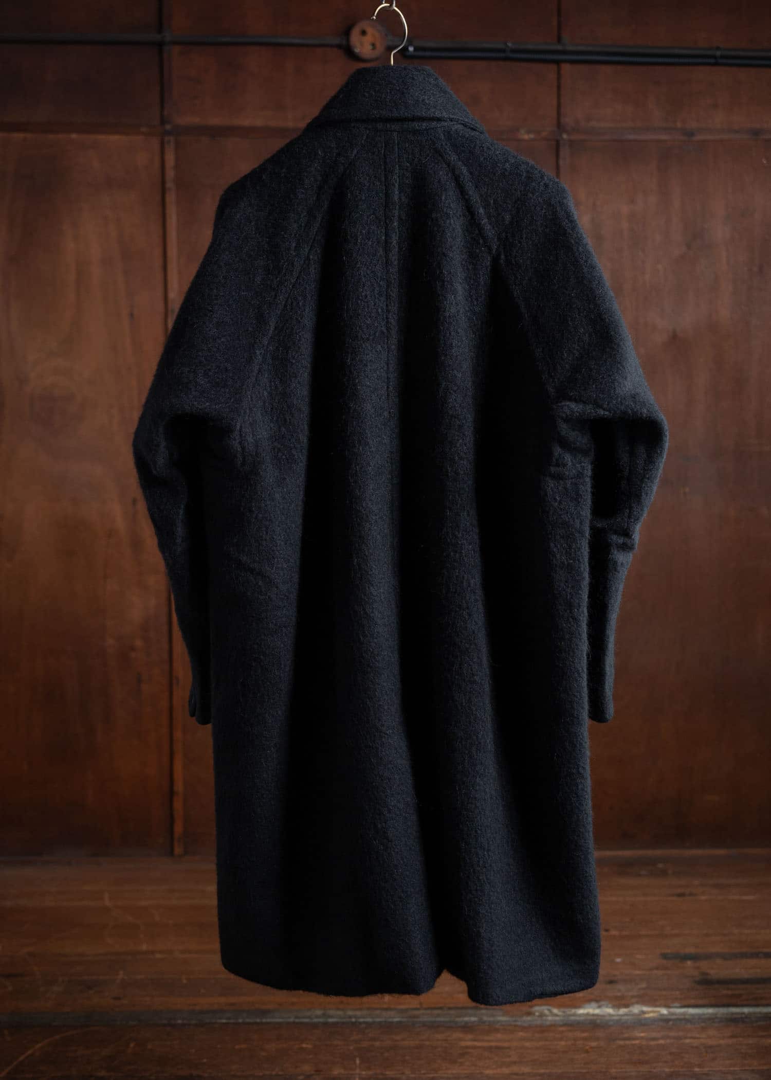 JAN-JAN VAN ESSCHE COAT#30 Oversized Double Breasted Car Coat Tumbled Herringbone Black