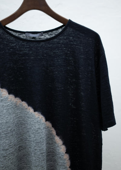 SUZUSAN Linen Jersey Short Sleeve T-Shirt Black / Grey