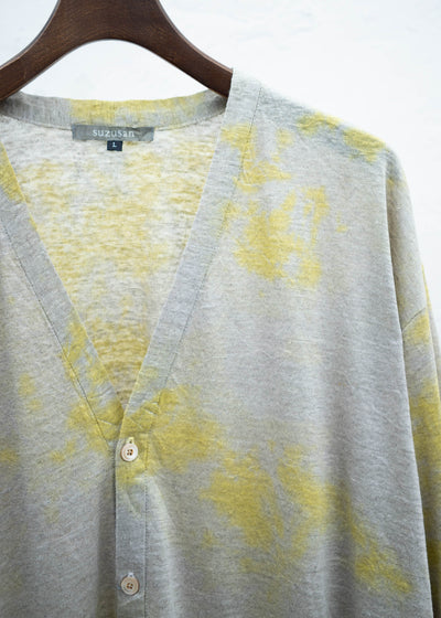 SUZUSAN Linen Jersey Front Button Cardigan Yellow / Grége