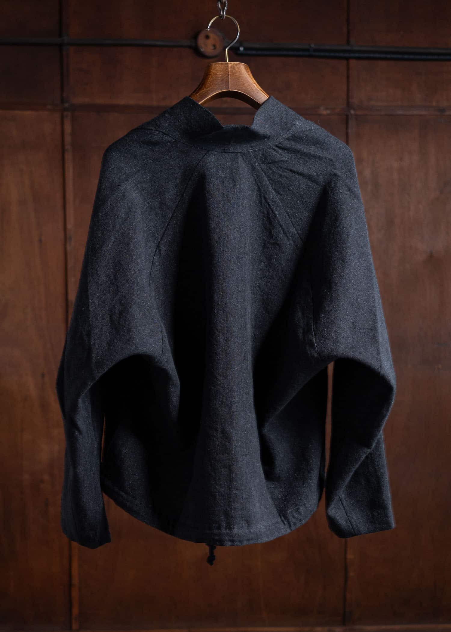 JAN-JAN VAN ESSCHE SWEAT#62 Kimono Collar Woven Sweat Wool Linen Canvas Black Mele