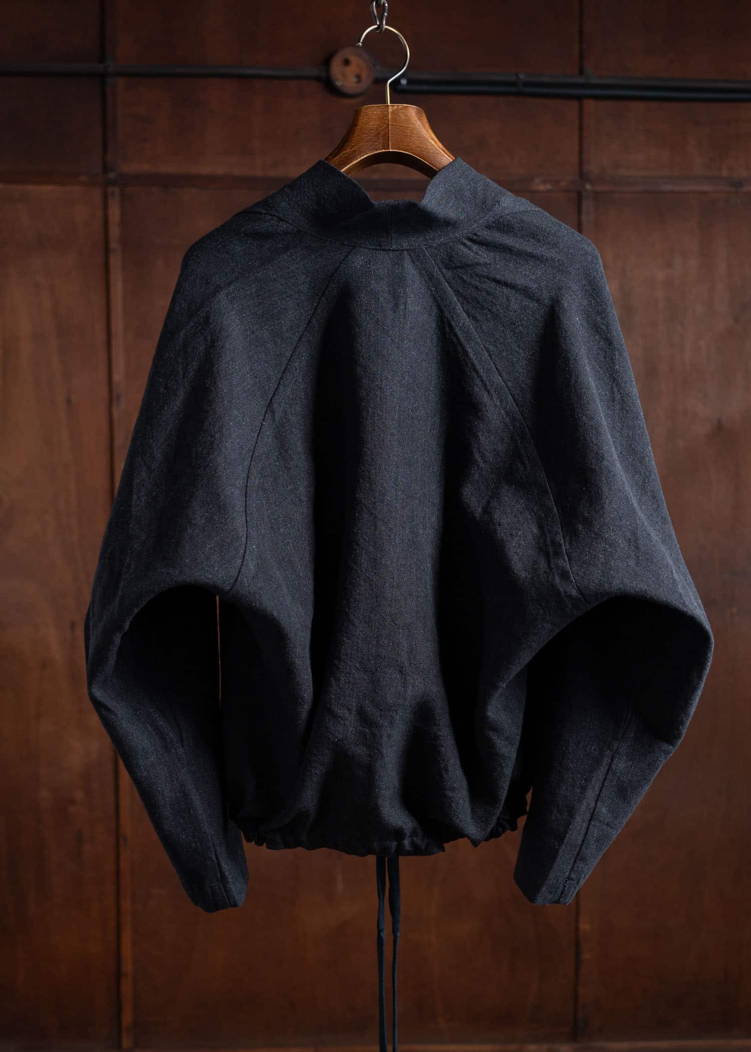 JAN-JAN VAN ESSCHE SWEAT#62 Kimono Collar Woven Sweat Wool Linen Canvas Black Mele