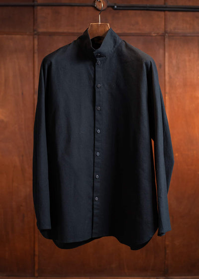 Jurgen Lehl flannel stand-up collar shirt, black J0551FBM121