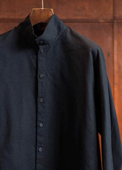 Jurgen Lehl flannel stand-up collar shirt, black J0551FBM121