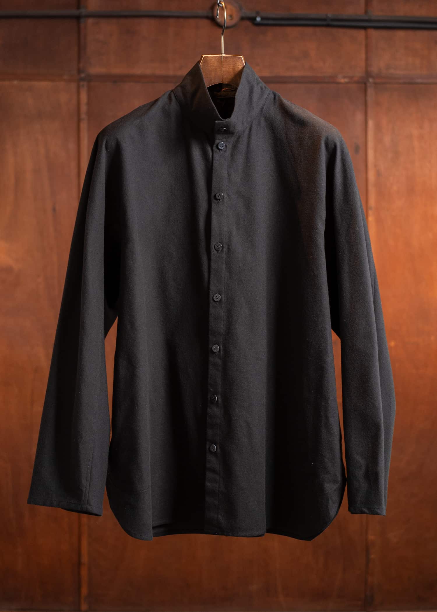 Jurgen Lehl flannel stand-up collar shirt, black and brown, J0551FBM121