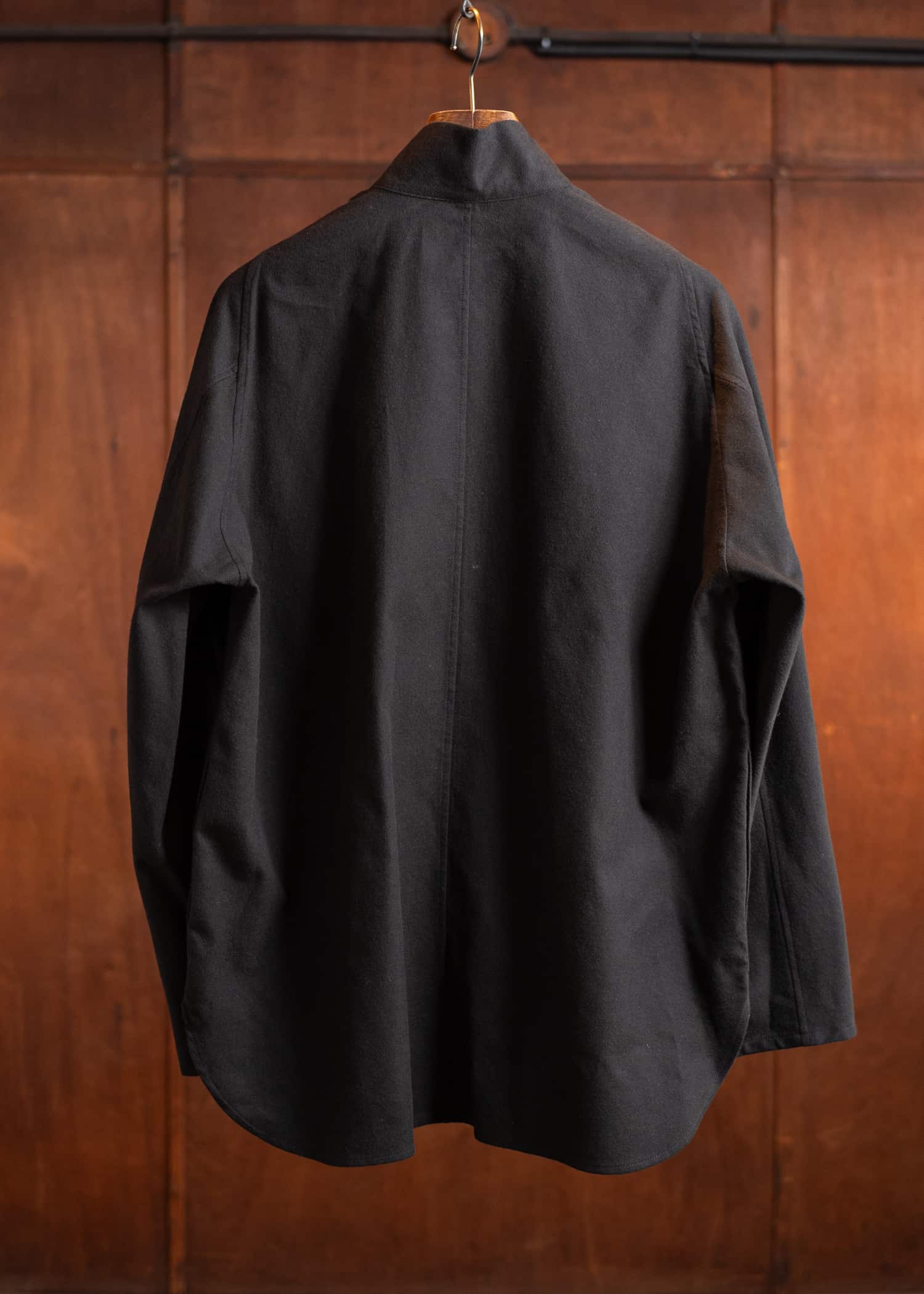 Jurgen Lehl flannel stand-up collar shirt, black and brown, J0551FBM121