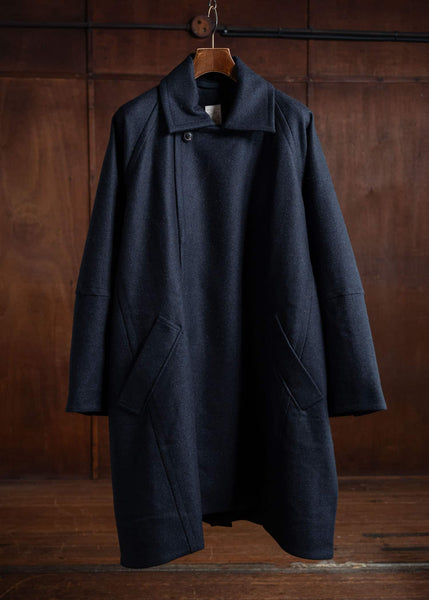 JAN-JAN VAN ESSCHE COAT#30 Oversized Double Breasted Car Coat Yak Wool Twill Night Blue