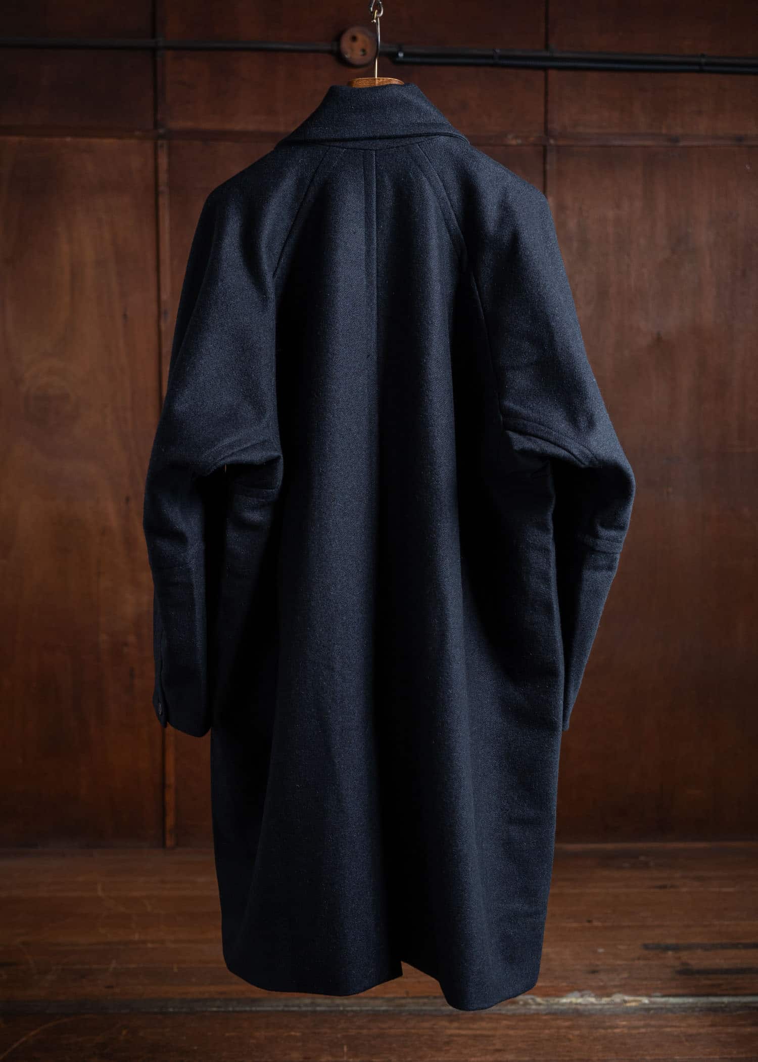 JAN-JAN VAN ESSCHE COAT#30 Oversized Double Breasted Car Coat Yak Wool Twill Night Blue