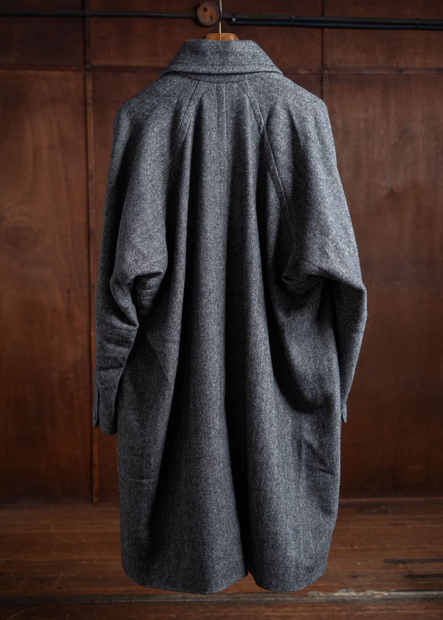 JAN-JAN VAN ESSCHE COAT#30 Oversized Double Breasted Car Coat Herringbone Yak Wool Black & White