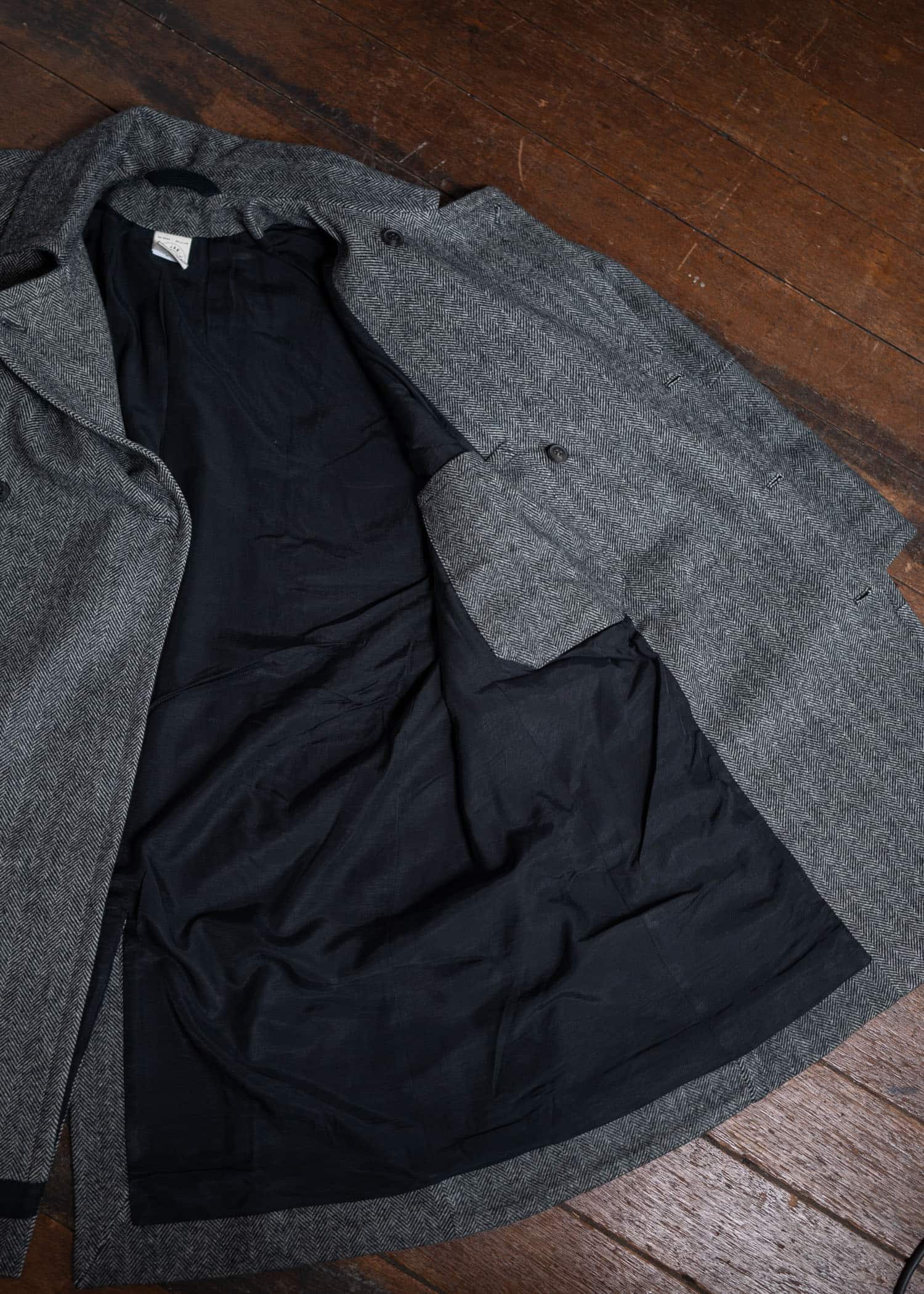 JAN-JAN VAN ESSCHE COAT#30 Oversized Double Breasted Car Coat Herringbone Yak Wool Black & White