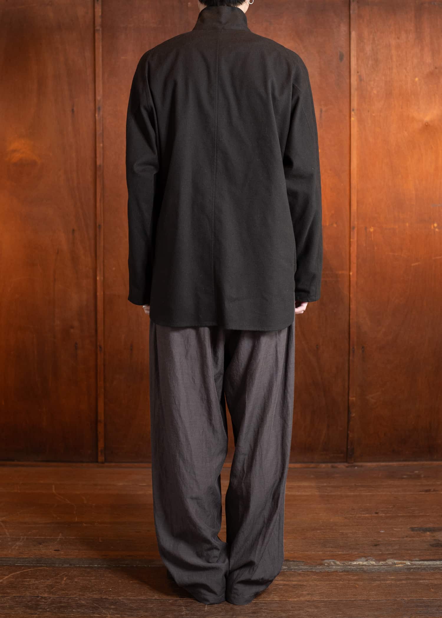 Jurgen Lehl flannel stand-up collar shirt, black and brown, J0551FBM121