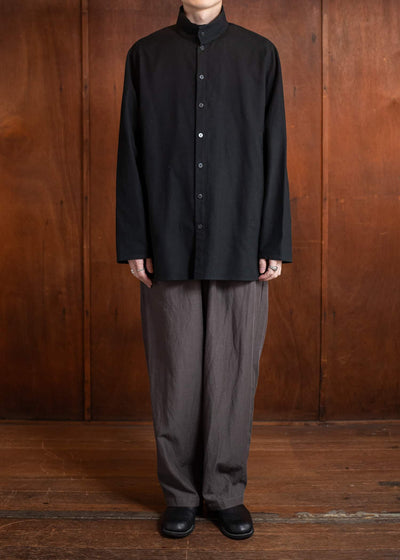 Jurgen Lehl flannel stand-up collar shirt, black J0551FBM121