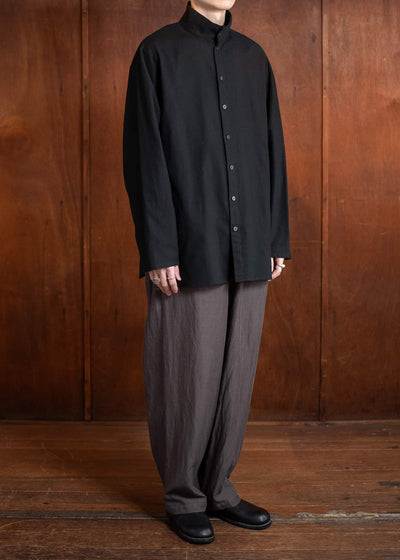 Jurgen Lehl flannel stand-up collar shirt, black J0551FBM121