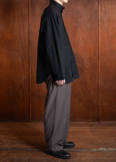 Jurgen Lehl flannel stand-up collar shirt, black J0551FBM121