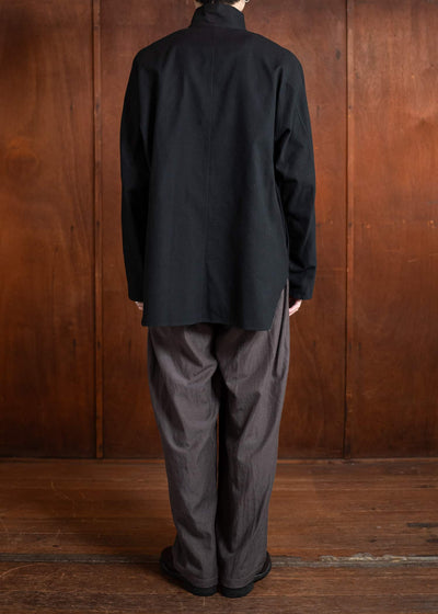 Jurgen Lehl flannel stand-up collar shirt, black J0551FBM121