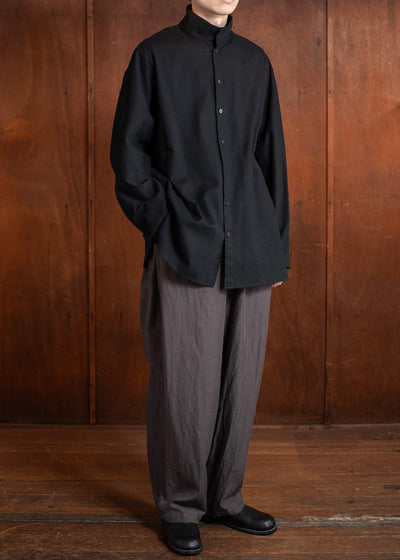 Jurgen Lehl flannel stand-up collar shirt, black J0551FBM121