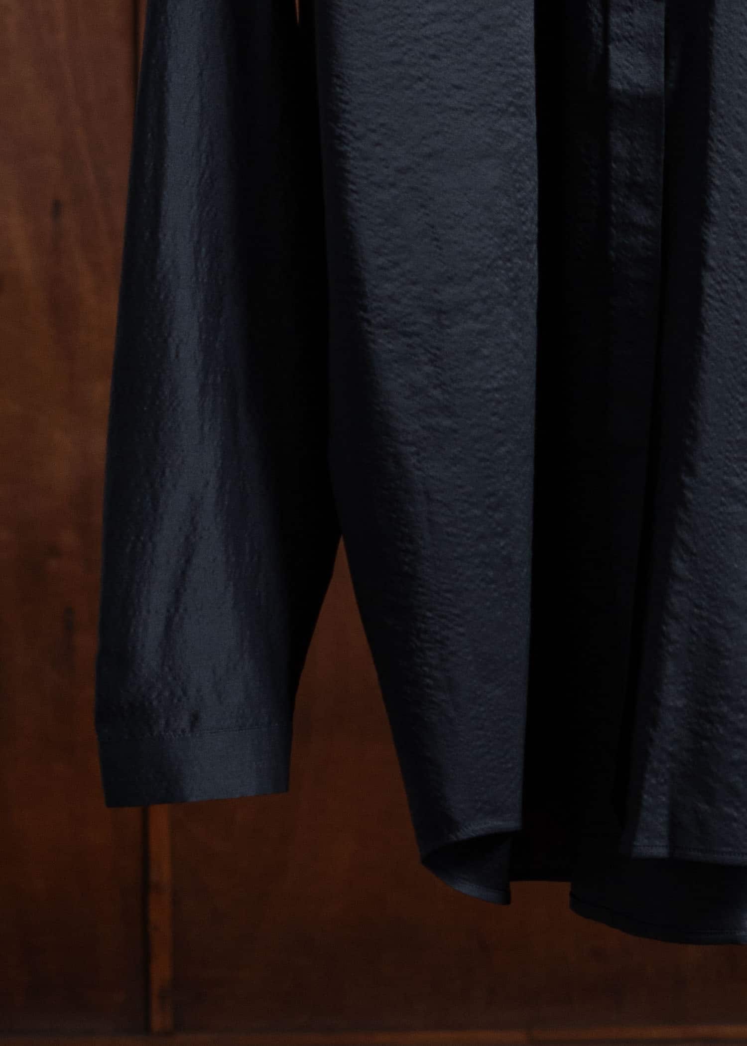 JAN-JAN VAN ESSCHE SHIRT#101 Loose Fit Button-Up Dress Shirt With Asymmetrical Back Pleat Boiled Wool Silk Cloth Black