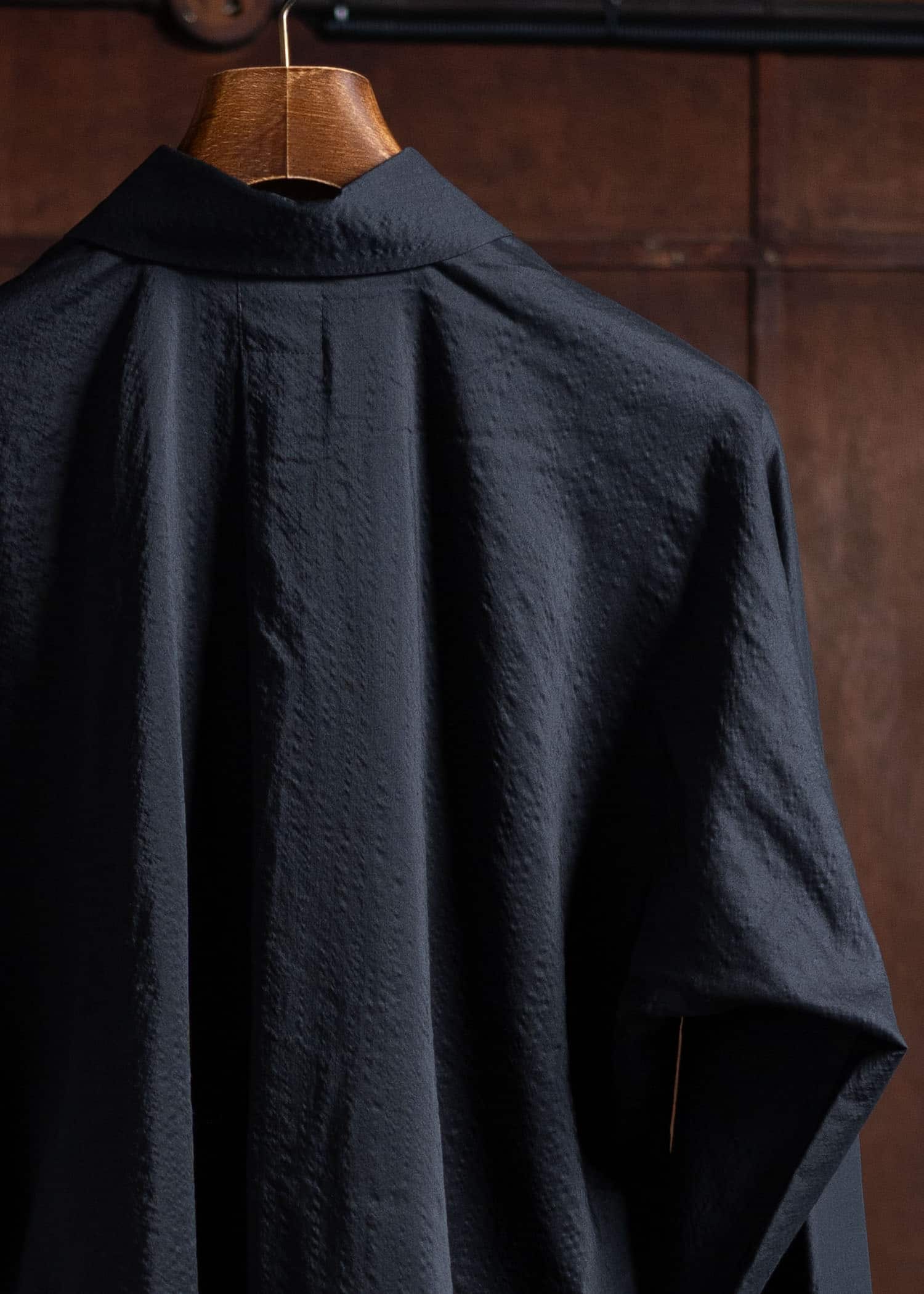 JAN-JAN VAN ESSCHE SHIRT#101 Loose Fit Button-Up Dress Shirt With Asymmetrical Back Pleat Boiled Wool Silk Cloth Black