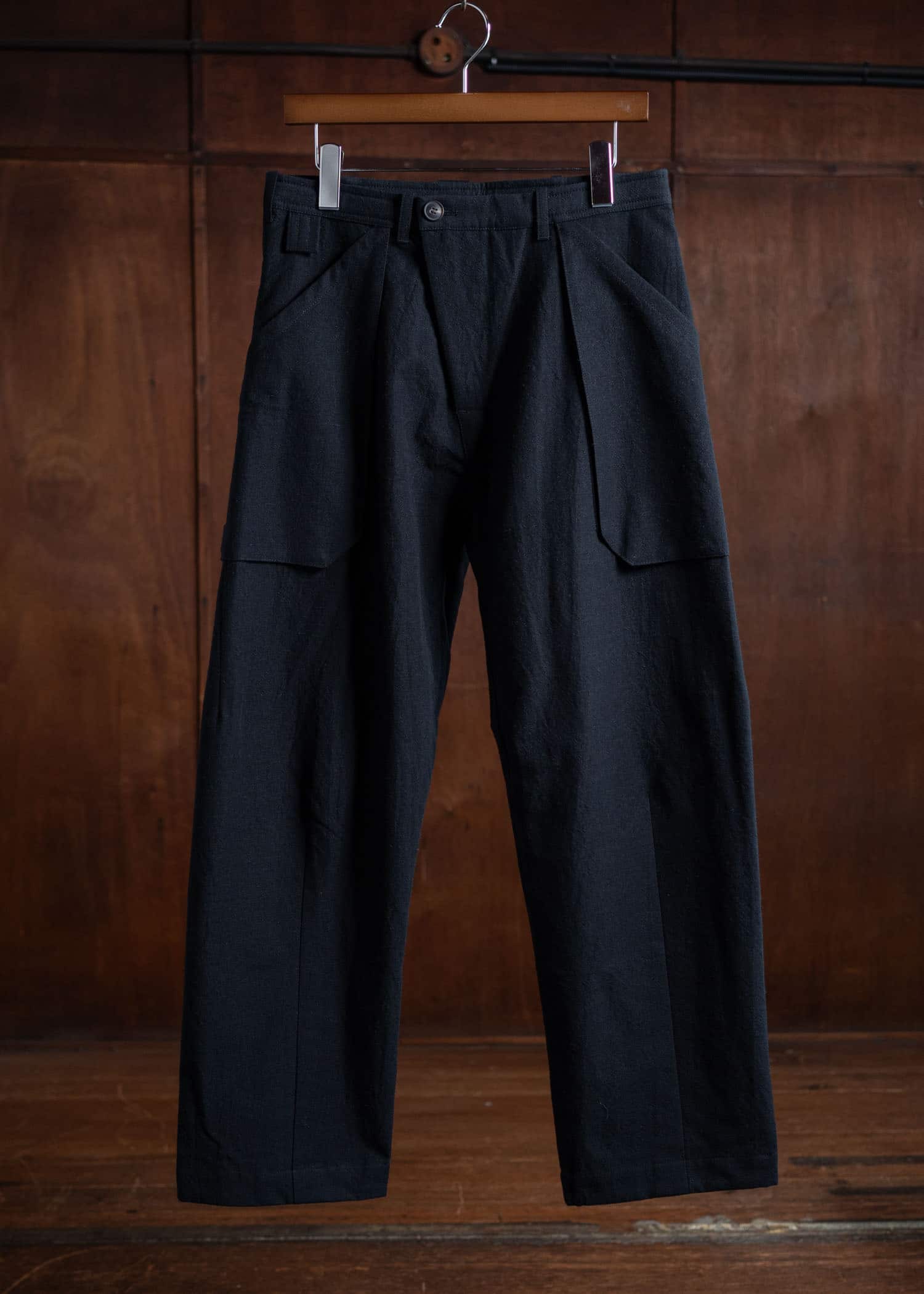 JAN-JAN VAN ESSCHE TROUSERS#82 Tapered Leg Trousers Alpaca Wool Cotton Twill Black