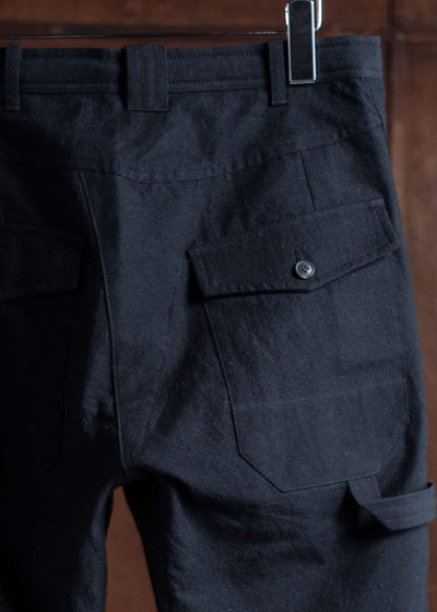 JAN-JAN VAN ESSCHE TROUSERS#82 Tapered Leg Trousers Alpaca Wool Cotton Twill Black