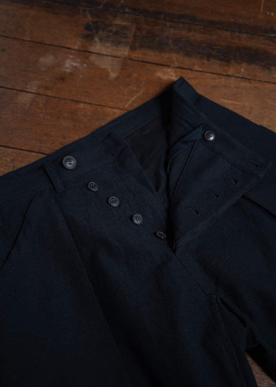 JAN-JAN VAN ESSCHE TROUSERS#82 Tapered Leg Trousers Alpaca Wool Cotton Twill Black