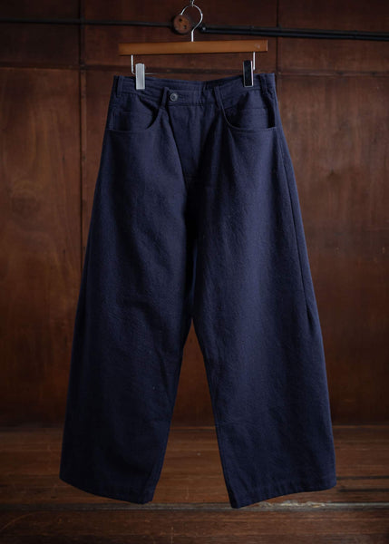 JAN-JAN VAN ESSCHE TROUSERS#78 Oversized 6 Pocket Denim Trousers Cotton Wool Washed Twill Midnight