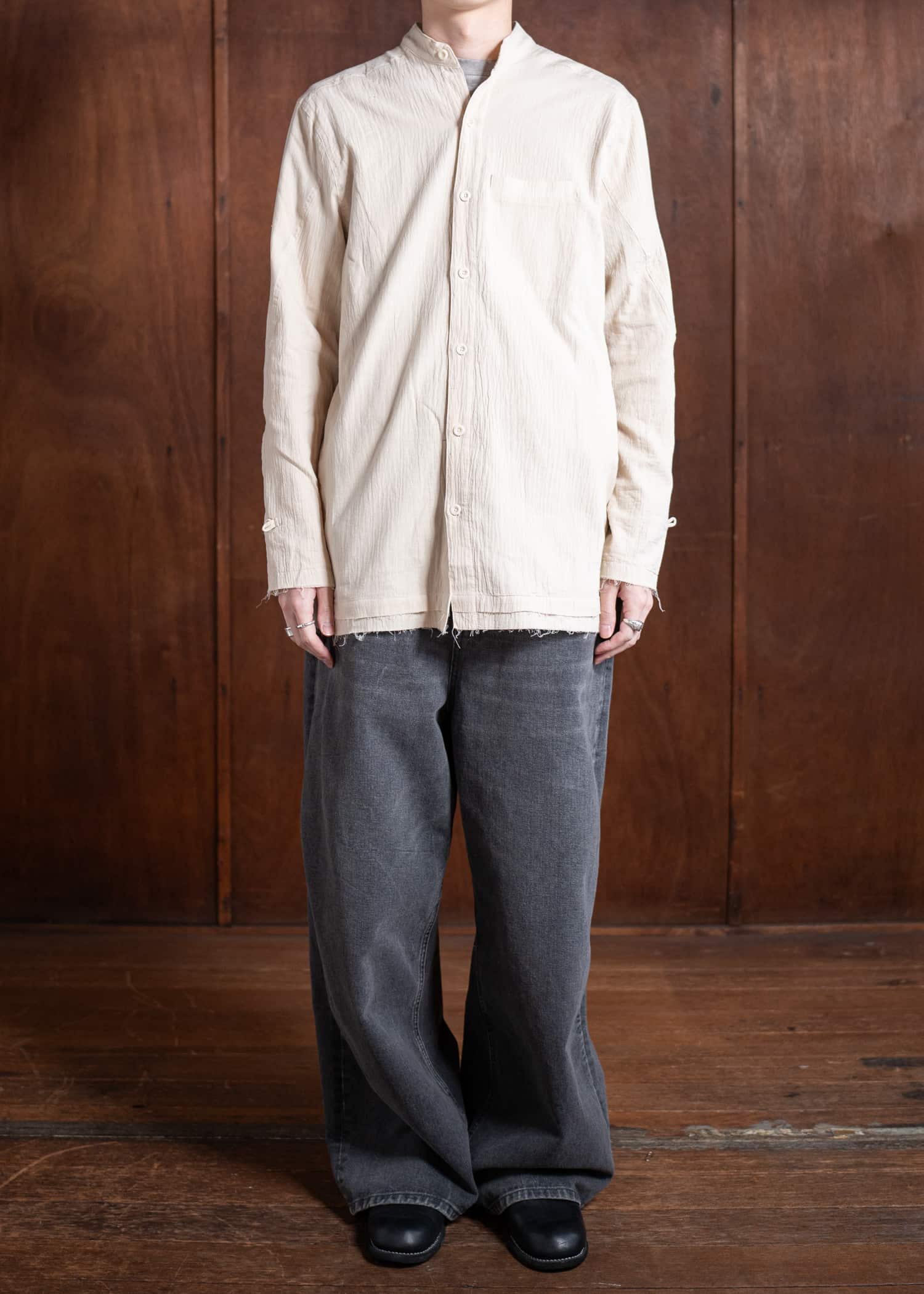 Professor.E WRINKLED-EFFECT SHIRT 24FW-PE-LSH-08-BEIGE