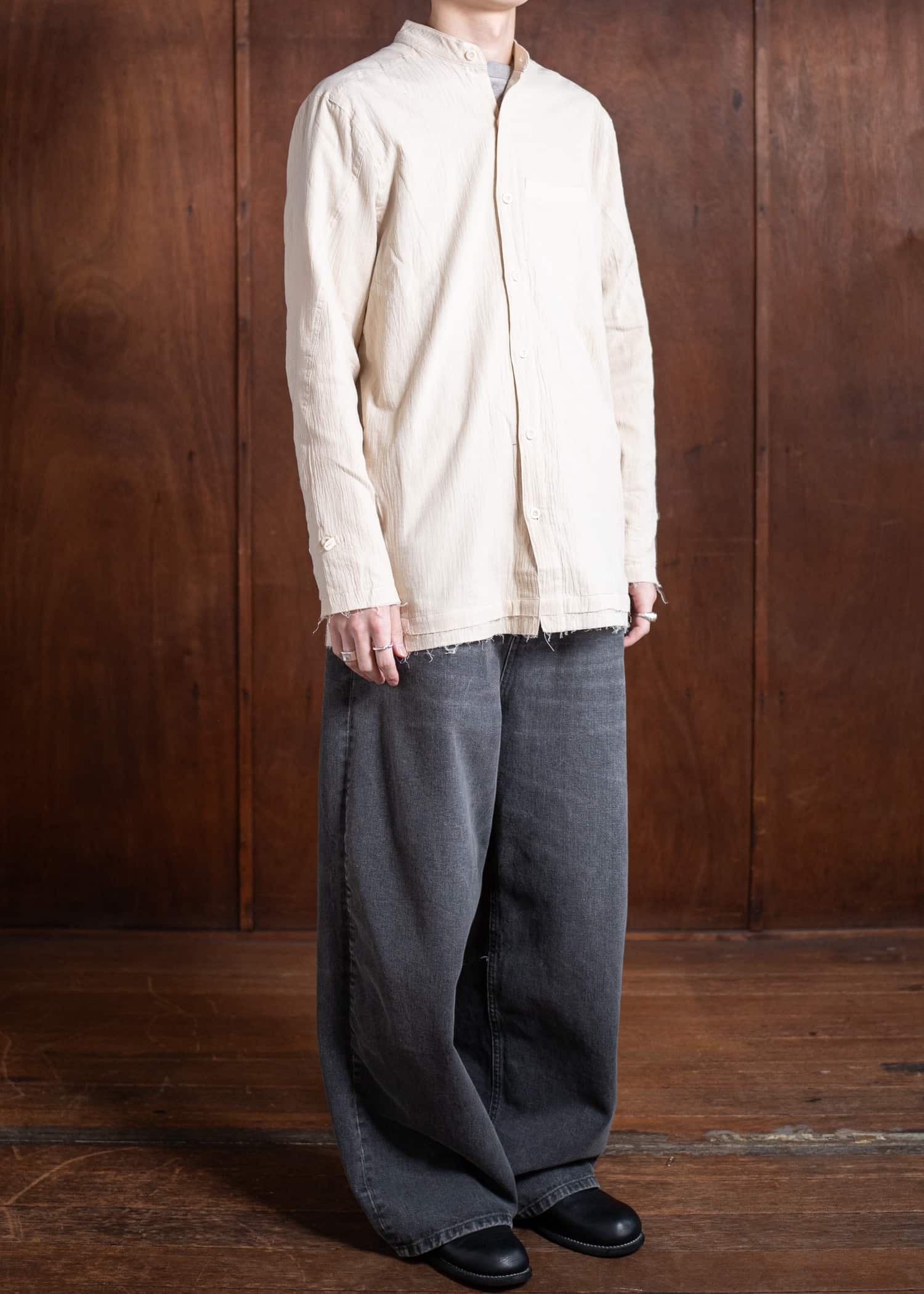 Professor.E WRINKLED-EFFECT SHIRT 24FW-PE-LSH-08-BEIGE