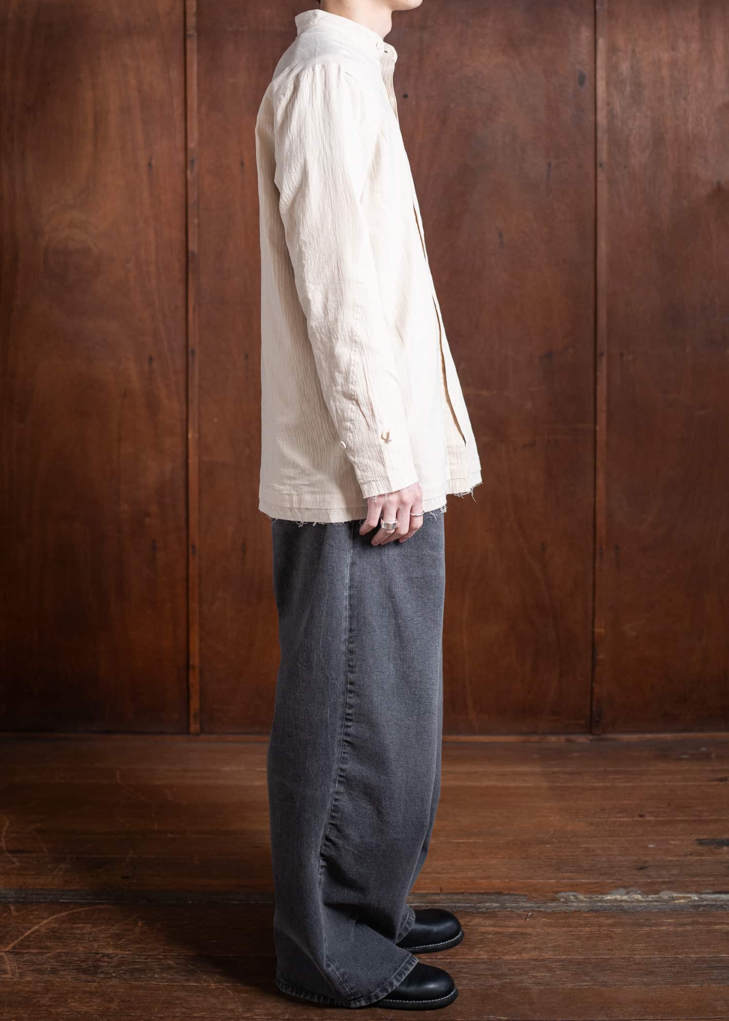 Professor.E WRINKLED-EFFECT SHIRT 24FW-PE-LSH-08-BEIGE