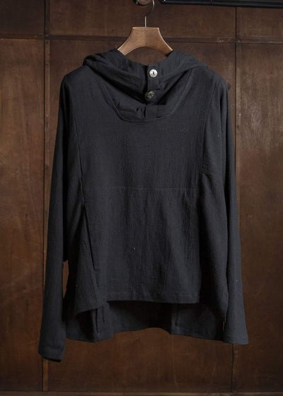 Gathering Textiles Fisherman Hoodie Handloom Kala Cotton Gujrat Naturally Dyed FIH02-KC-BK