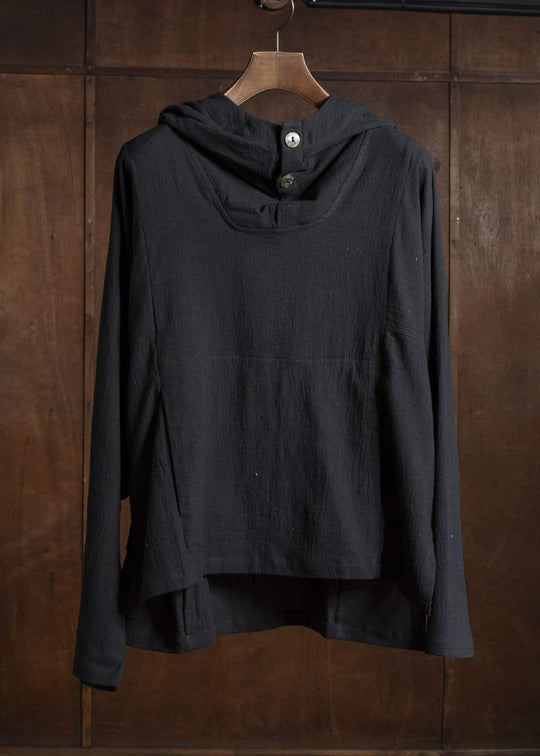 Gathering Textiles Fisherman Hoodie Handloom Kala Cotton Gujrat Naturally Dyed FIH02-KC-BK