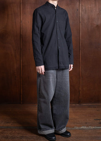 Professor.E WRINKLED-EFFECT SHIRT 24FW-PE-LSH-08-BLACK