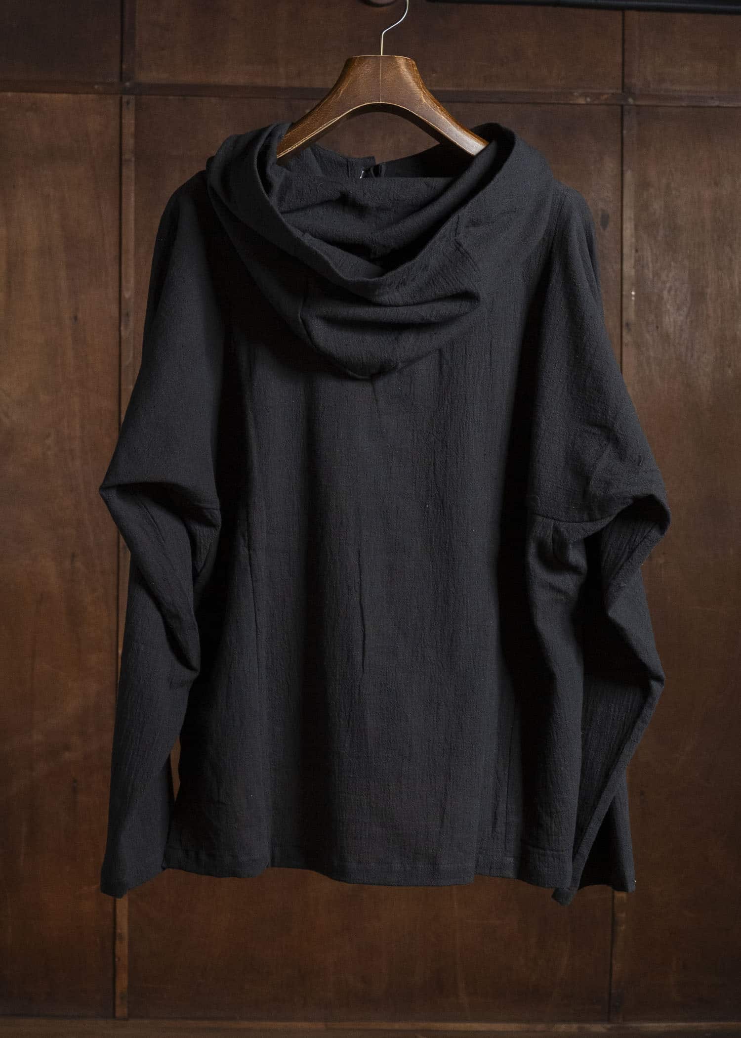 Gathering Textiles Fisherman Hoodie Handloom Kala Cotton Gujrat Naturally Dyed FIH02-KC-BK