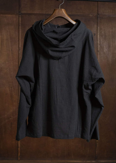 Gathering Textiles Fisherman Hoodie Handloom Kala Cotton Gujrat Naturally Dyed FIH02-KC-BK