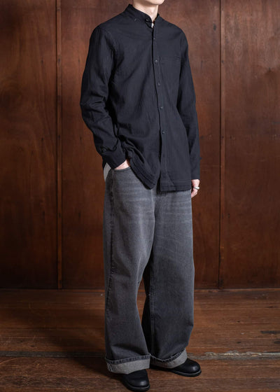 Professor.E WRINKLED-EFFECT SHIRT 24FW-PE-LSH-08-BLACK