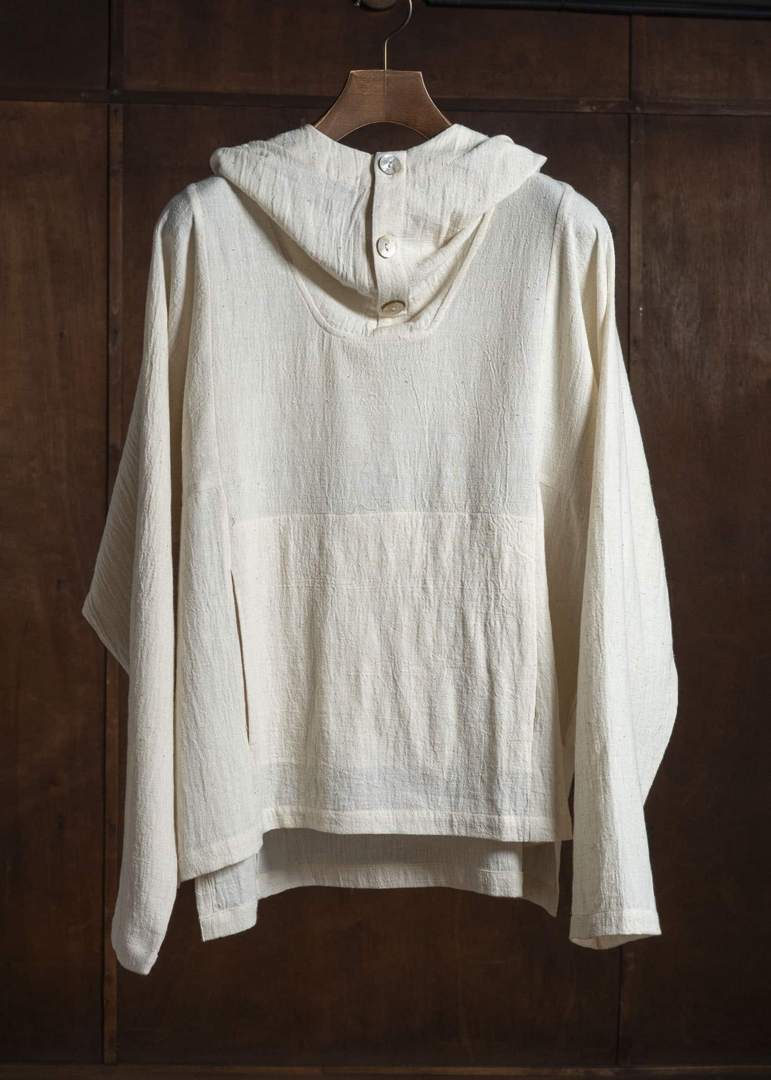Gathering Textiles Fisherman Hoodie Handloom Kala Cotton Gujrat Natural Colour FIH02-KC-CR