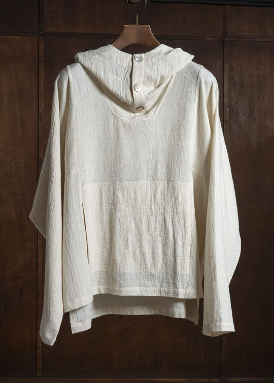 Gathering Textiles Fisherman Hoodie Handloom Kala Cotton Gujrat Natural Colour FIH02-KC-CR