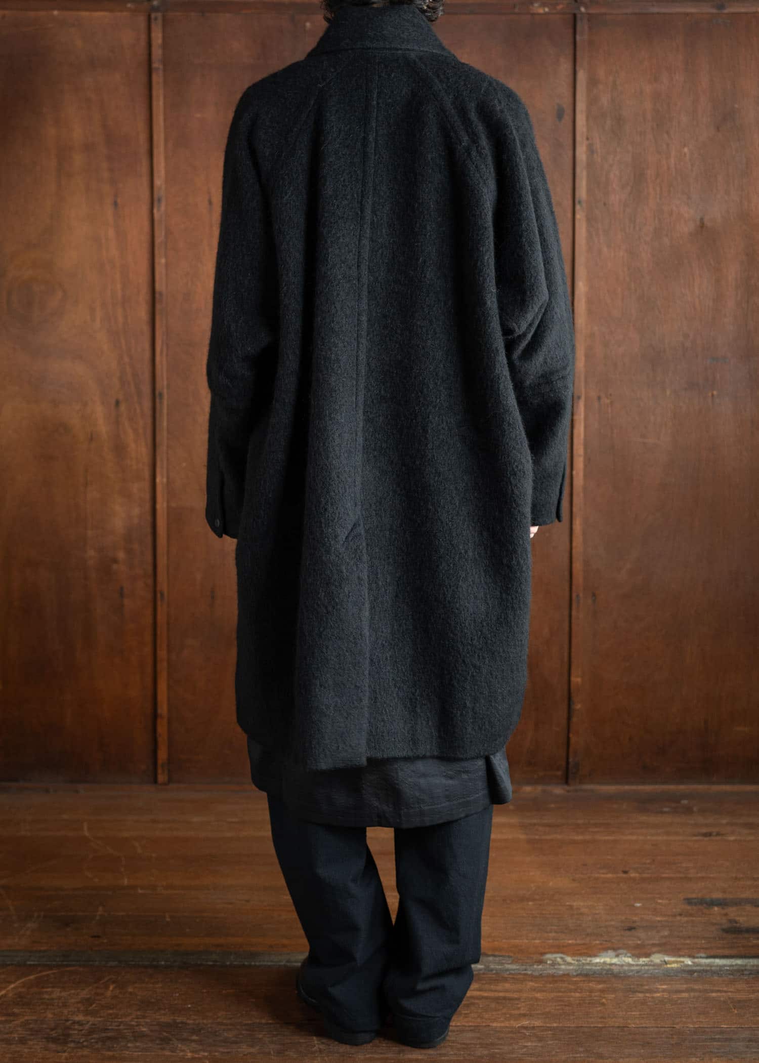 JAN-JAN VAN ESSCHE COAT#30 Oversized Double Breasted Car Coat Tumbled Herringbone Black