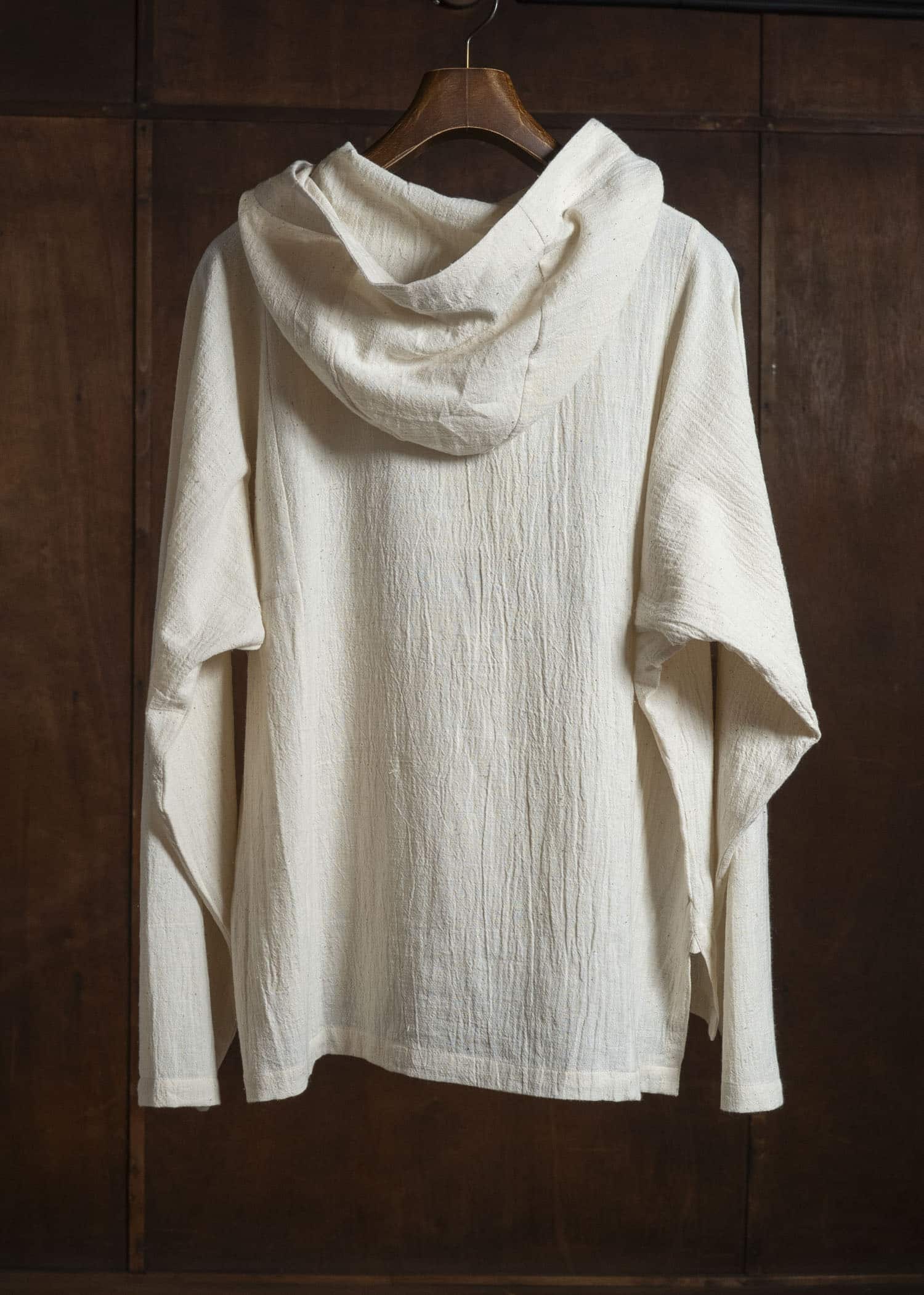 Gathering Textiles Fisherman Hoodie Handloom Kala Cotton Gujrat Natural Colour FIH02-KC-CR