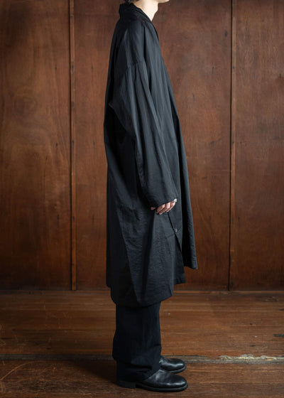 JAN-JAN VAN ESSCHE TUNIC#37 Kimono Collar Loose Fit Tunic With Side Buttons Boiled Wool Silk Cloth Black